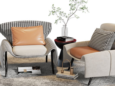 现代单人沙发、边几3d模型 现代单人沙发、边几