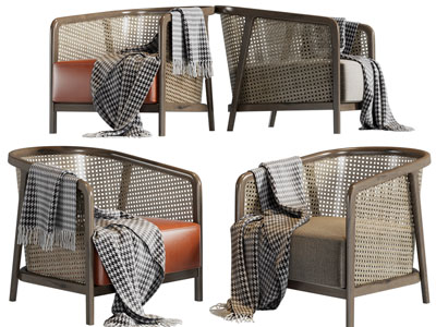 新中式藤编靠背单人沙发3d模型 新中式藤编靠背单人沙发