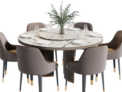 现代圆形餐桌椅组合