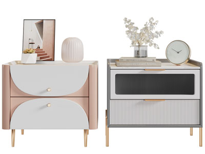 现代轻奢床头柜、摆件组合