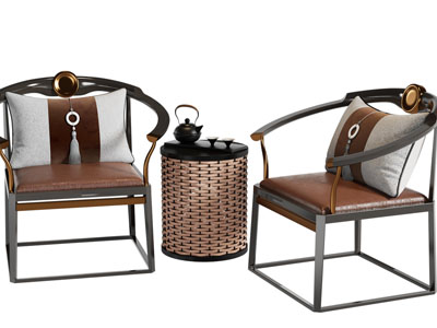 新中式圈椅、扶手椅子、边几