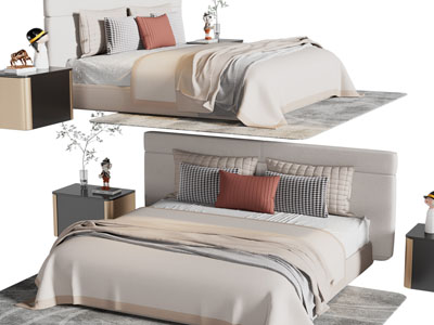 现代双人床、床头柜