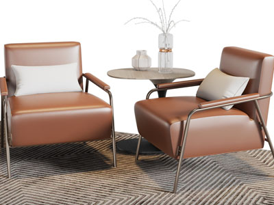 现代皮质单人沙发、边几3d模型 现代皮质单人沙发、边几