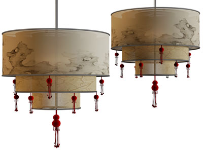 新中式圆形装饰假山图案的吊灯