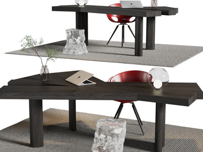 后现代不规则实木书桌椅组合