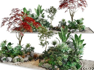 现代花草、枫树景观园艺小品