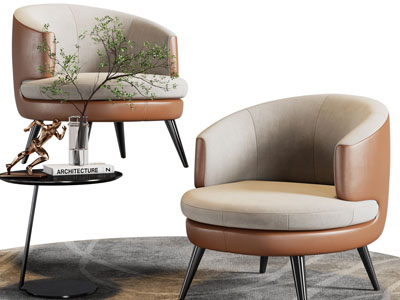 现代单人沙发、边几3d模型 现代单人沙发、边几