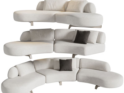 侘寂风弧形多人沙发