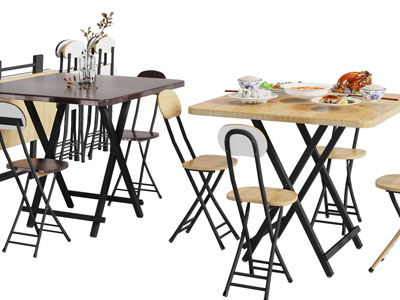 现代可折叠方形餐桌椅组合