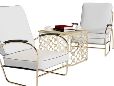 现代轻奢单人沙发、边几3d模型 现代轻奢单人沙发、边几