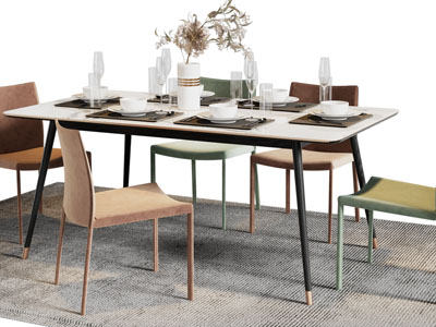 现代长方形餐桌椅组合