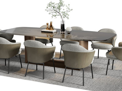 现代椭圆形餐桌椅组合