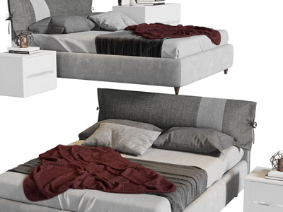 现代双人床、床头柜