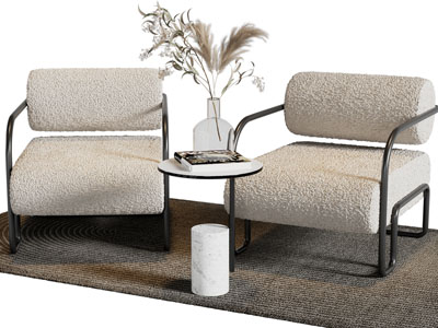 现代单人沙发、边几3d模型 现代单人沙发、边几