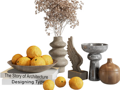 侘寂风陶艺花瓶、果盘书籍摆件组合