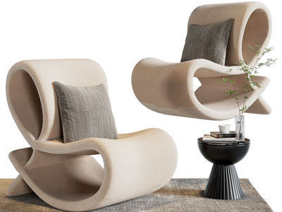 侘寂风单人沙发、边几3d模型 侘寂风单人沙发、边几