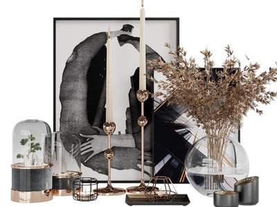 现代轻奢烛台、花瓶摆件组合