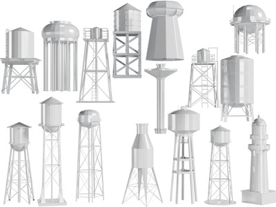 现代不锈钢水箱、水塔工业设备3d模型 现代不锈钢水箱、水塔工业设备