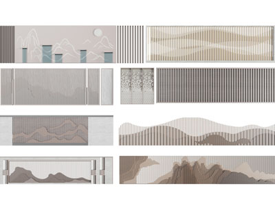 新中式背景墙、景观墙3d模型 新中式背景墙、景观墙