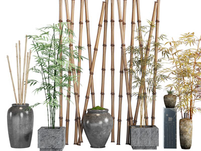 新中式竹子、陶罐景观园艺小品