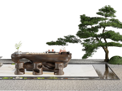 新中式户外水景、茶桌景观园艺小品