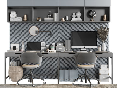 现代双人位书桌椅组合