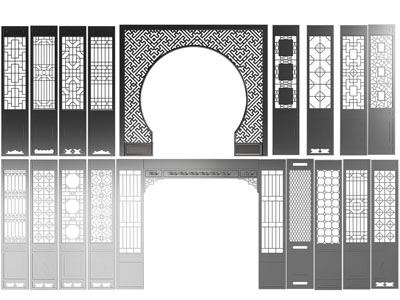新中式镂空雕花隔断、门拱3d模型 新中式镂空雕花隔断、门拱