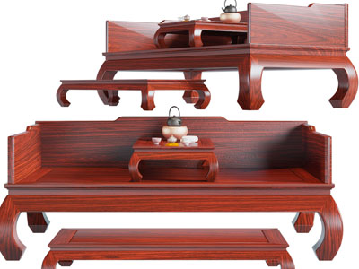 新中式罗汉床、多人沙发和脚踏