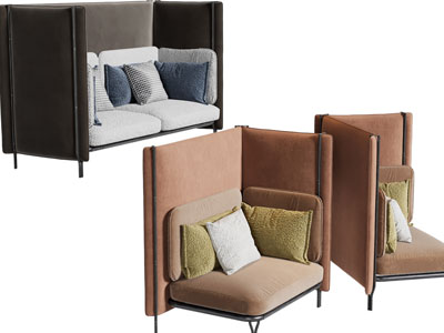 现代高靠背的单人、双人沙发3d模型 现代高靠背的单人、双人沙发