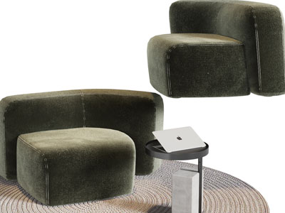 侘寂风单人沙发、边几3d模型 侘寂风单人沙发、边几