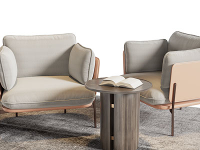 现代单人沙发、边几3d模型 现代单人沙发、边几