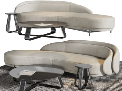 现代布艺弧形多人沙发、茶几组合