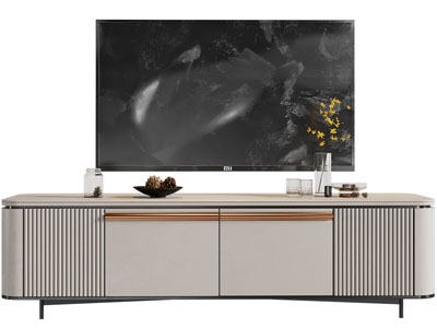 现代电视柜、电视机、摆件