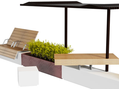 现代装饰花坛的公共椅子