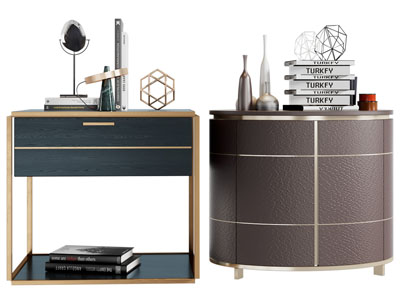 现代床头柜、摆件组合