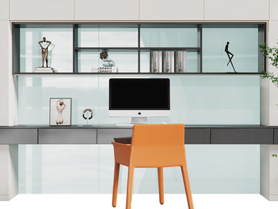 现代带收纳柜的书桌椅组合