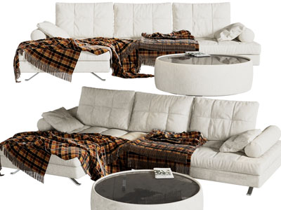 现代布艺转角多人沙发、茶几组合