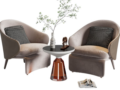 现代单人沙发、边几3d模型 现代单人沙发、边几