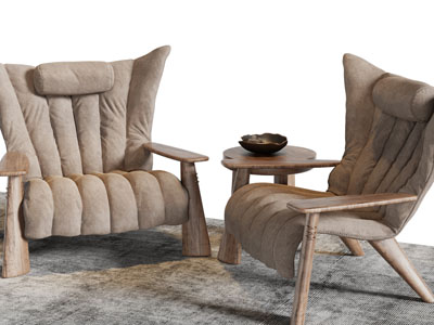 侘寂风休闲椅子、边几