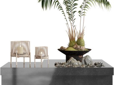 新中式台灯、盆景摆件组合