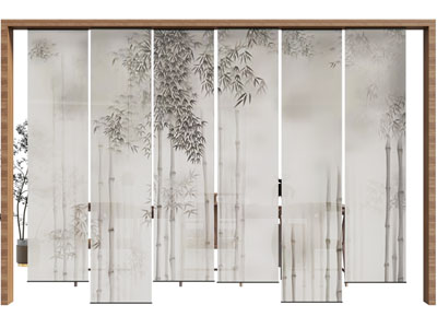 新中式竹子图案的布帘隔断