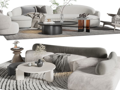 侘寂风多人、单人沙发、休闲椅子和茶几组合