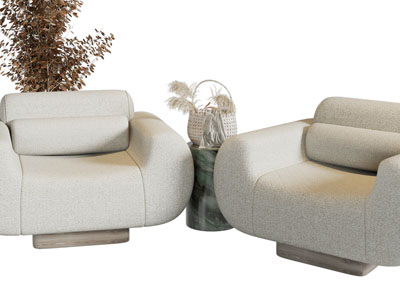 侘寂风单人沙发、边几3d模型 侘寂风单人沙发、边几