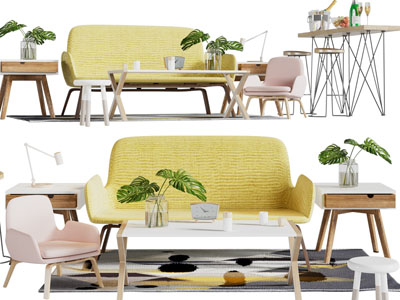 北欧多人沙发、茶几角几组合