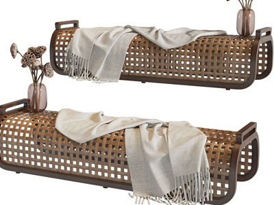 侘寂风藤编床尾凳