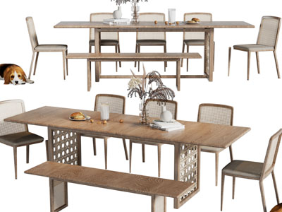 现代长方形实木餐桌椅组合