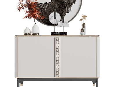 新中式玄关柜、摆件组合