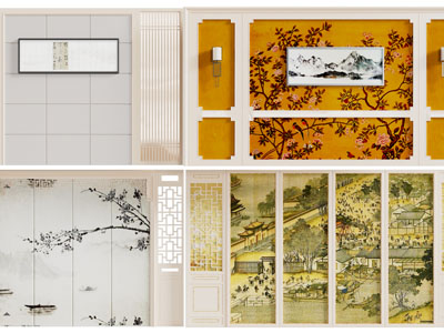 新中式背景墙3d模型 新中式背景墙