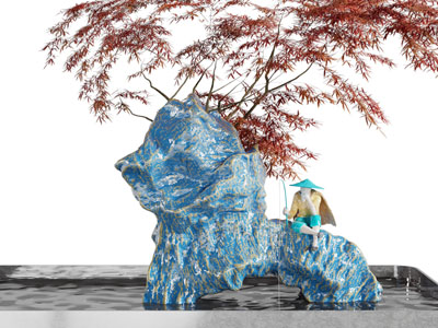 新中式假山、枫树水景景观