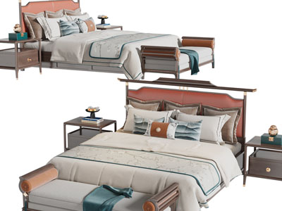 新中式双人床、床头柜